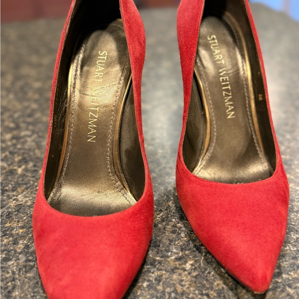 Stuart Weitzman Red Suede Pointed-Toe Pumps